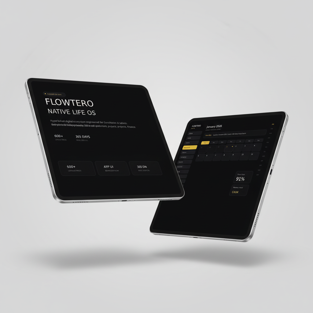 Productivity, finance, and habit tracking modules inside Flowtero digital planner