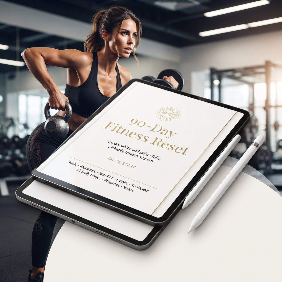 Strength and cardio workout log templates inside the Flowtero digital fitness system.